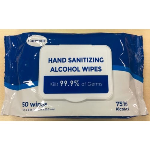 Hand Sanitizing Alcohol Wipes, 50 Wipes Per Pack, 75% Alcohol